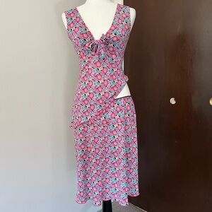 Y2k Plum Floral Matching Skirt Set